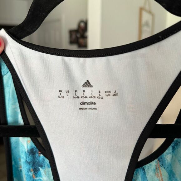 Adidas Climalite Blue & Orange Abstract Geo Print Racerback Activewear Tank Top - Picture 5 of 5